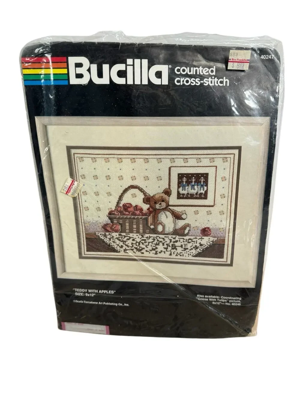 BUCILLA Vintage Teddy With Apples #40247 New Opened Counted Cross Stitch Kit